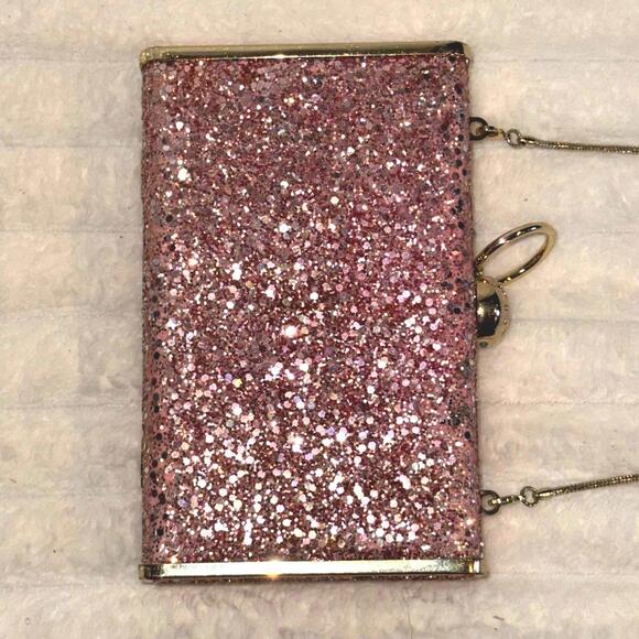 Henri Bendel Flip Lock Glitter Party Box Purse Pink Clutch Gold Shoulder Bag